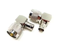 Adaptador Coaxial RF UHF PL-259 Macho a BNC Hembra 90 Grados, Clasificación IP60, Material de Latón 1P, Suministro del Fabricante