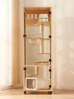 Cage pour chat d'intérieur en bois massif Cat Villa avec vue panoramique et design gain de place - Montage facile