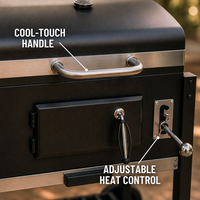 Barbecue carré au charbon de bois BBQ2616, plateau réglable en hauteur, en acier de 0,7 mm, fumoir extérieur sur chariot avec étagère latérale