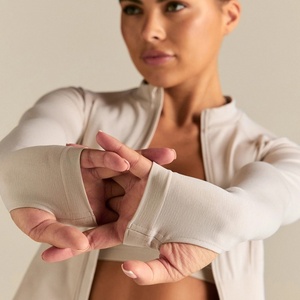 Women's <b>Yoga</b> Sports Set Quick Dry Zipper Long-sleeved <b>Yoga</b> <b>Jacket</b> Soft Breathable Workout Shorts Slim Seamless Lightweight Front - Product Image 4