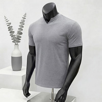 T-shirt blanc col en V pour homme, manches courtes, coupe ajustée, en coton tricoté 220g, uni, anti-plis, pour la gym, l'entraînement et les tenues décontractées