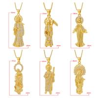 Bijoux religieux plaqué or 18 carats CZ Saint Jude San Judas Tadeo Pendentif Diamant Pave Madonna Pendentif Collier