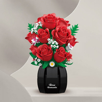 Blocs de construction floraux Bonsaï, fleurs avec vase, tournesol et rose rouge, briques florales à assembler, vente en gros OEM
