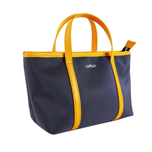 Sac à main cabas petit format en toile cuir couleur marine avec bandoulière réglable et amovible - Product Image 2