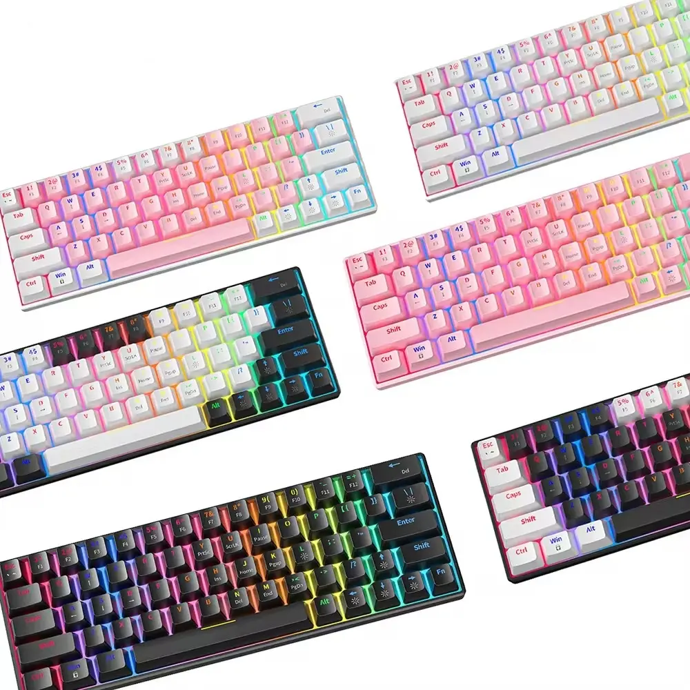 Модная клавиатура с 61 клавишей, 60% RGB светодиодная механическая клавиатура с подсветкой, игровая Проводная эргономичная мини-клавиатура