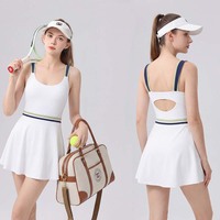 Jupe de tennis pour femme à blocs de couleur, longueur genou, en nylon et élasthanne, respirante, anti-exposition, pour le yoga, le fitness et le sport, sous marque privée