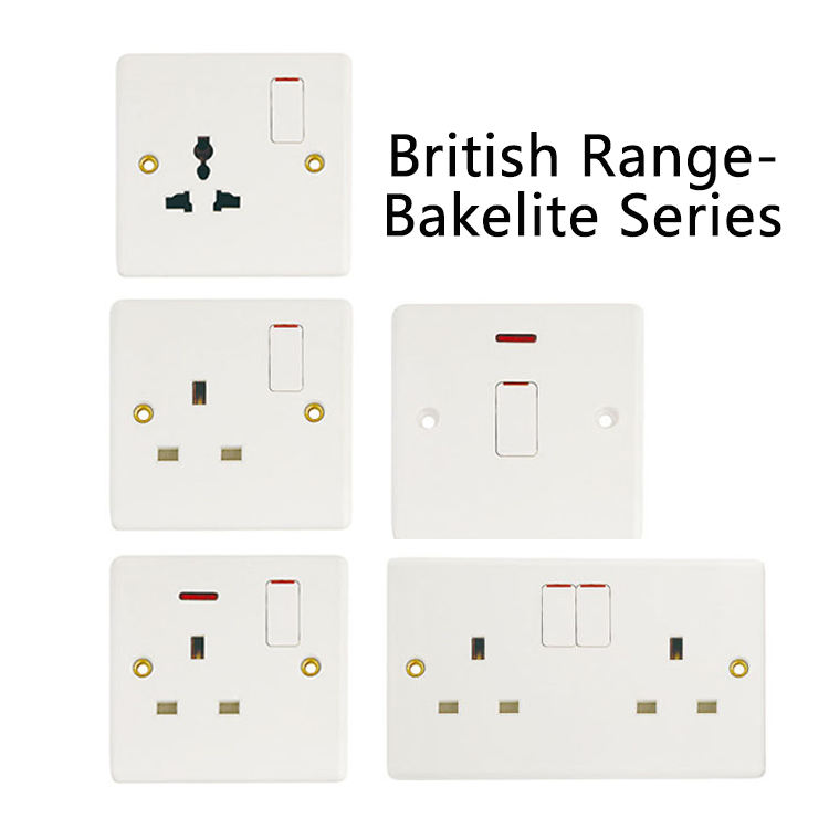 Custom High Quality British Standard White Wall Switches Outlet 250V 10A Smart Push Button Bakelite Wall Switch