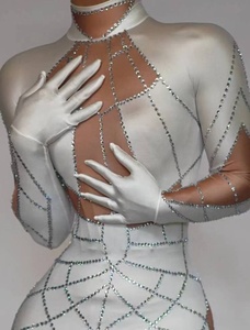 <strong>Rhinestone</strong> outfit White Shiny Diamond Elegant Jumpsuit Women Loose Plus Size Clothing Formal Bodysuit Long <strong>Leggings</strong> - Product Image 4