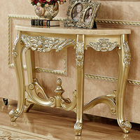 Table console en bois massif de style européen et américain, luxe léger, plateau en marbre semi-circulaire, étagère de salon, noble doré