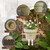 Pot de fleurs suspendu en résine avec visage souriant mignon, bras et jambes, pour jardin, cour, balcon, décoration extérieure