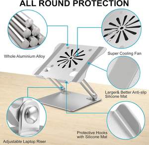 Soporte de Aluminio para Portátil con Rotación de 360 Grados, Altura Ajustable, Base Elevadora Portátil con Ventiladores Dobles para Refrigeración - Product Image 3