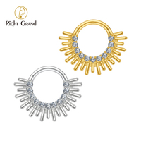 Droite Grand ASTM F136 Titanium Spark Burst CZ Daith Boucle D'oreille Hoop Front Face Hinged Segment Clicker Septum Nez Anneau Piercing