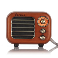 Vofull Mini haut-parleur BT rétro en bois massif 1100mah Radio FM vintage en bois massif