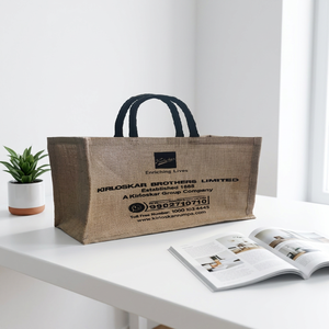 Premium Natural Jute Tote <b>Bag</b> with <b>Long</b> Black Handles | Reusable Eco-Friendly Shopping & Promotional <b>Bag</b> - Product Image 3