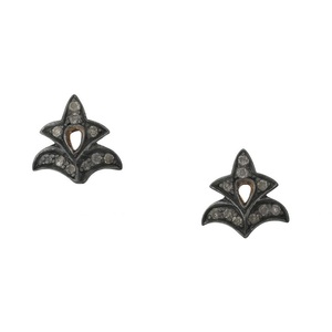Boucles d'oreilles clous en forme de feuille de cristal plaqué or noir - Élégantes boucles d'oreilles clous botaniques pour femmes et filles, bijoux de mode stylés pour un usage quotidien - Product Image 1