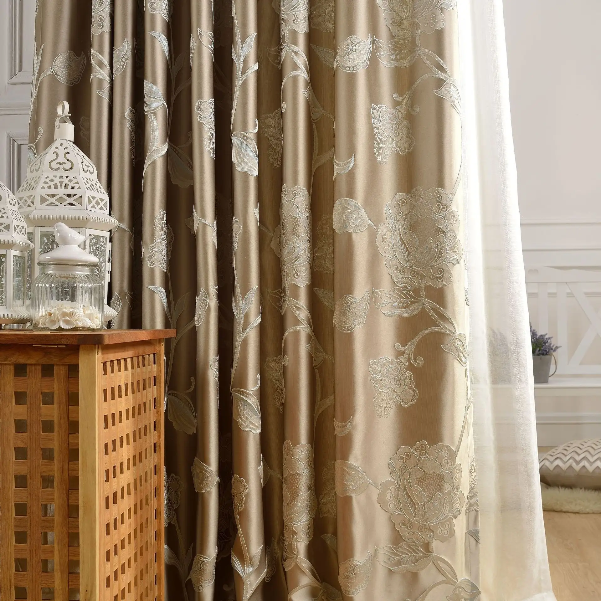 Rideaux Jacquard en soie vintage, occultant royale classique de haute qualité, Damask, salon