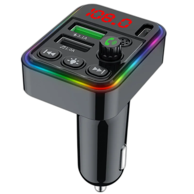 F19 Car MP3 Player FM Transmitter with Quick Charger Dual USB Type C and Fast Charging BT 5.0 Audio FM Modulator