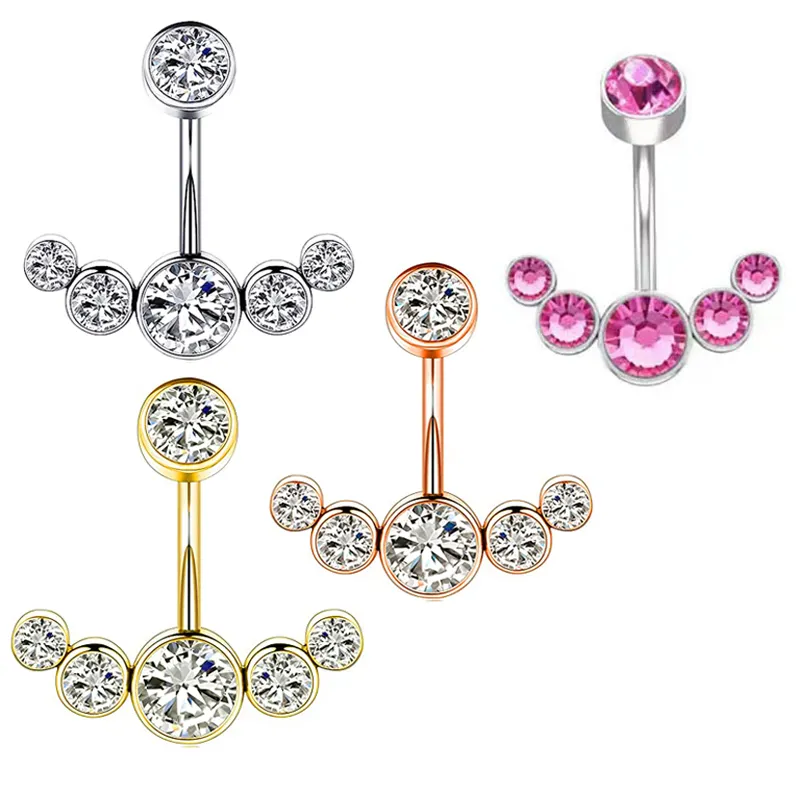 2023 hot sales cz navel belly rings for women 3 color mix wholesales 50pcs belly piercing body jewelry navel barbell stud navel