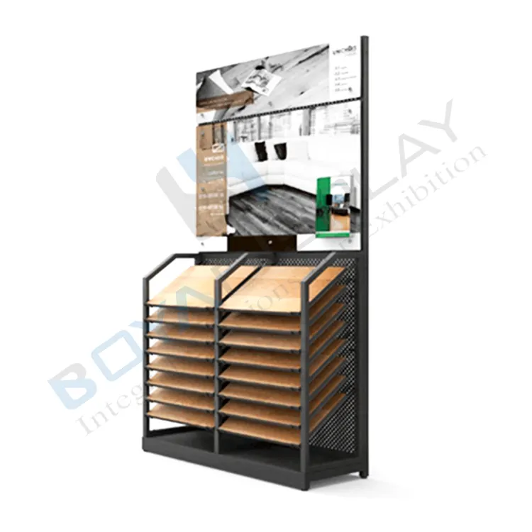 User-friendly Laminate sample wooden floor display wooden floor display rack for retail store vertical sample display stand