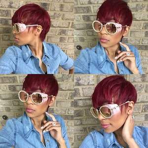Bas prix de gros 99j rouge couleur vrai cheveux humaine bresilienne perruque coupe courte pixie Bob cheveux humains pour femme - Product Image 2