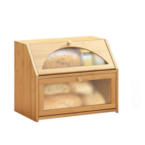Boîte à pain en bambou avec porte en verre, armoire de rangement de cuisine en bois massif pour le pain et les aliments, utilisation sur comptoir - Product Image 5