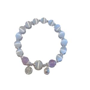 <span class=keywords><strong>Bracelet</strong></span> papillon en pierre œil-de-chat gris <span class=keywords><strong>clair</strong></span> avec perles, design tendance pour femme sur Instagram - Product Image 5