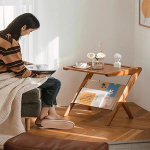 Xingrong Nordic Minimalist Rattan Side <b>Table</b> With Glass Top And Storage Shelf For Living Room Or Bedroom - Product Image 4