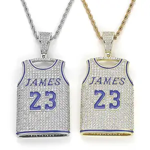 luxury hip hop iced out cz diamond JAMES 23 basketball jersey number pendant necklaces for men