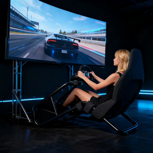 Cockpit de simulation de course automobile entièrement réglable avec pédales, support Direct Drive, cadre en acier robuste, coussin de siège confortable, noir, garantie 1 an - Product Image 6