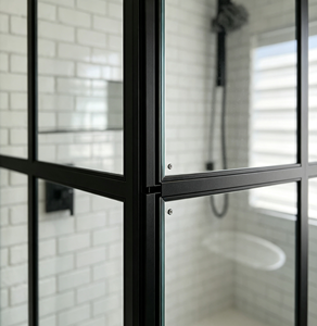 Porte de douche coulissante en aluminium et verre trempé, design moderne encadré avec joint d'étanchéité en silicone pour une salle de bain étanche - Product Image 4