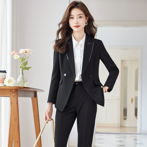 Women's Black Suit Set Three Quarter Sleeve Polyester Anti-Wrinkle Formal Spring Workwear - Product Image 4