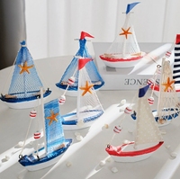 Modèle de bateau à voile en bois de 15 cm, décoration de bureau, thème marin méditerranéen, sculpture artisanale, décoration de gâteau