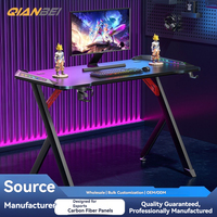 Bureau de jeu RGB, bureau d'ordinateur avec éclairage LED, bureau PC en fibre de carbone, bureau ergonomique pour la maison, table de jeu de 120 cm