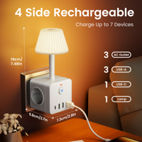 OEM ODM Üretici Avrupa Priz Adaptörü 3 AC Çıkışlı 3 USB a 1 Tip C Kısılabilir LED Masa Lambası CE RoHS Sertifikalı