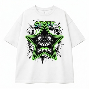 เสื้อยืดโอเวอร์ไซส์ผ้าฝ้ายถักแขนสั้นสไตล์วินเทจฟอกสี  สำหรับผู้ชาย  รับสกรีนโลโก้  ตกแต่งด้วยคริสตัล  หลากหลายสี - Product Image 2