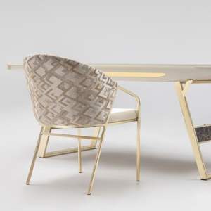 Chaise de salle à manger rembourrée Rosse moderne, structure en acier inoxydable, tissu crème, mobilier pour la maison et le bureau, Turquie - Product Image 3