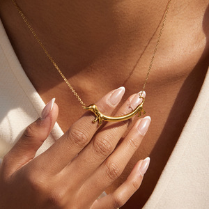 Ensemble de colliers superposés pour usage quotidien, plaqué or 18 carats, en acier inoxydable, avec pendentif Teckel en zircon, réglable, étanche, bijoux pour femmes - Product Image 3