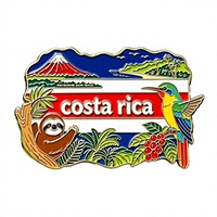 Aimant de réfrigérateur magnétique personnalisé en métal plaqué or avec émail, motif forêt tropicale, volcan, paresseux, toucan, pour touristes, Costa Rica