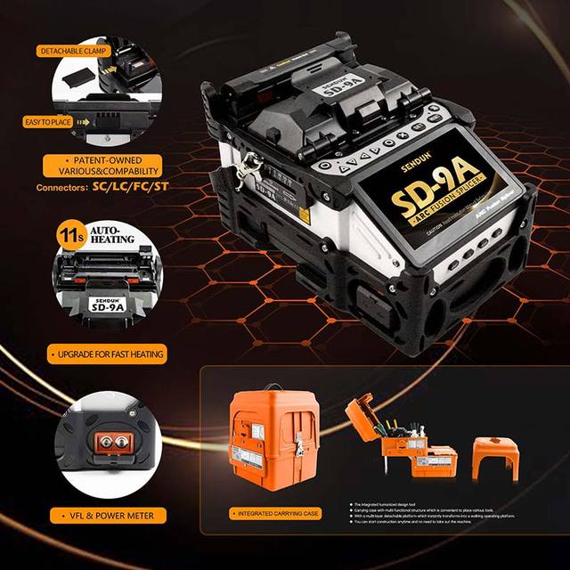 Trunk Line Project Sendun SD-9A 6 Motors Core to Core Welding Splicing Machine with OPM VFL Equipment Fiber Optic Fusion Splicer