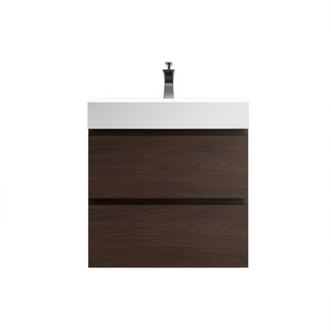Modern Walnut Bathroom Vanity 24 Inch Wall Mounted With Ceramic Sink Pre Assembled Faucet Large Storage - Product Image 1