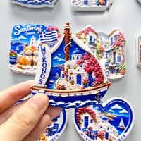 Aimants souvenirs des îles grecques et de Marseille avec des motifs 3D en résine de villages côtiers, bateaux et ports pour les boutiques de cadeaux, vente en gros et au détail
