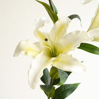Bunga Lily Putih Pink PU Buatan Tangan Berkualitas Tinggi 3 Kepala, Sentuhan Asli, untuk Pernikahan, Thanksgiving, Hari Valentine, Pesta, dan Dekorasi Rumah