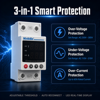 Protecteur de surtension, de sous-tension et de surintensité réglable MythEle 63A 3 en 1 sur rail DIN AC 100-450V avec affichage LED