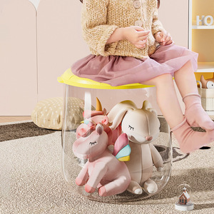 Storage <b>Stool</b> Transparent Plastic Round Toy Organizer For Kids Multi Size Color Options - Product Image 3