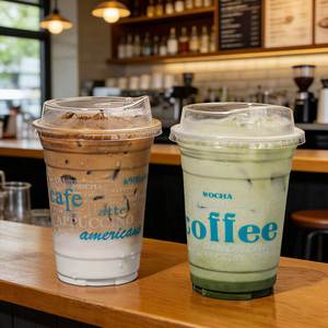 Gobelets en plastique PET jetables de 12/16/24 oz avec couvercles, transparents, logo personnalisé imprimé, pour café froid, lait, jus - Product Image 3