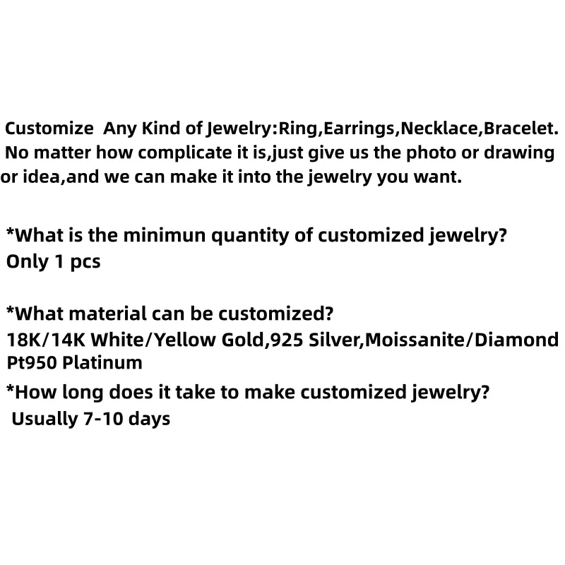 Personnaliser la bague en diamant Moissanite en platine Pt950 18K/14K or blanc/jaune 925 fabrication de bijoux en argent personnalisation privée