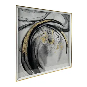 Framed Artwork Decoration Canvas Art Abstract Wall Painting Under Glass Texturized Foil