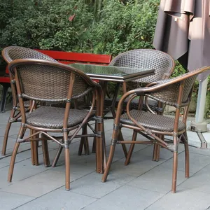 Outdoor PE Aluminium Rahmen Stuhl Set Terrasse Café Restaurant Korb weide antiken Rohr synthetischen Kunststoff Rattan Möbel