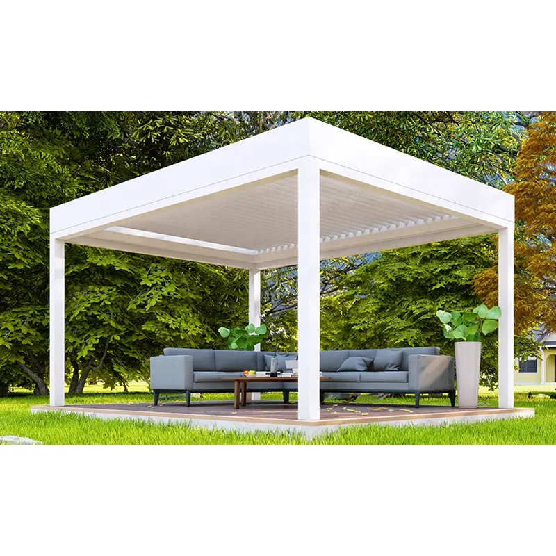 Hochwertige zuverlässige Versorgung Pergola flexibles Dach wetterfest gerasterte Aluminiumgazellen Freiluft-Terrassen-Grundstühle