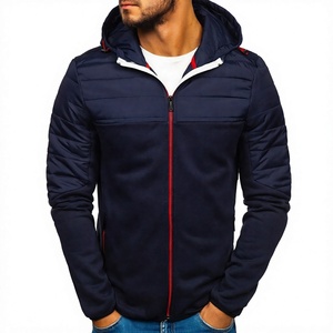 Men's Navy Blue Hooded <b>Zipper</b> <b>Jacket</b> Regular Fit Windproof Casual Solid Color Worsted Eco-Friendly Fleece Outerwear Autumn Wear - Product Image 3